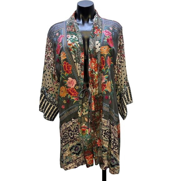 John Mark Embroidered Open-Front Kimono Cardigan XL Gray Multi - Picture 1 of 9